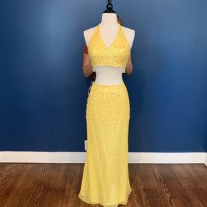 Two Piece Yellow Cropped Sexy Dress / Prom